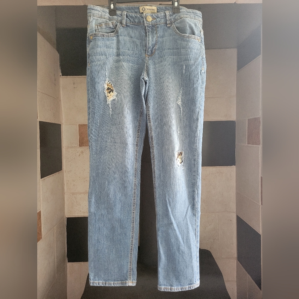 Democracy Distressed Straight Leg Flex-ellent Women's Blue Denim Jeans